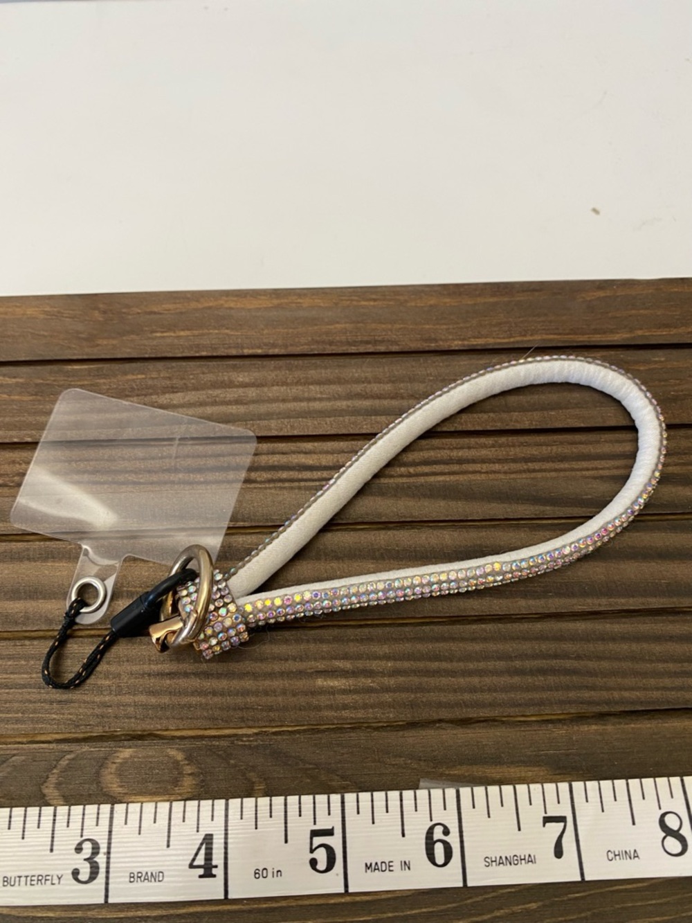 Rhinestone Phone Wrist Strap White Crystal-Embellished Lanyard Gold Clip - Picture 9 of 11